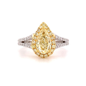 1.14 carat Pear Shaped Fancy Yellow Diamond Ring